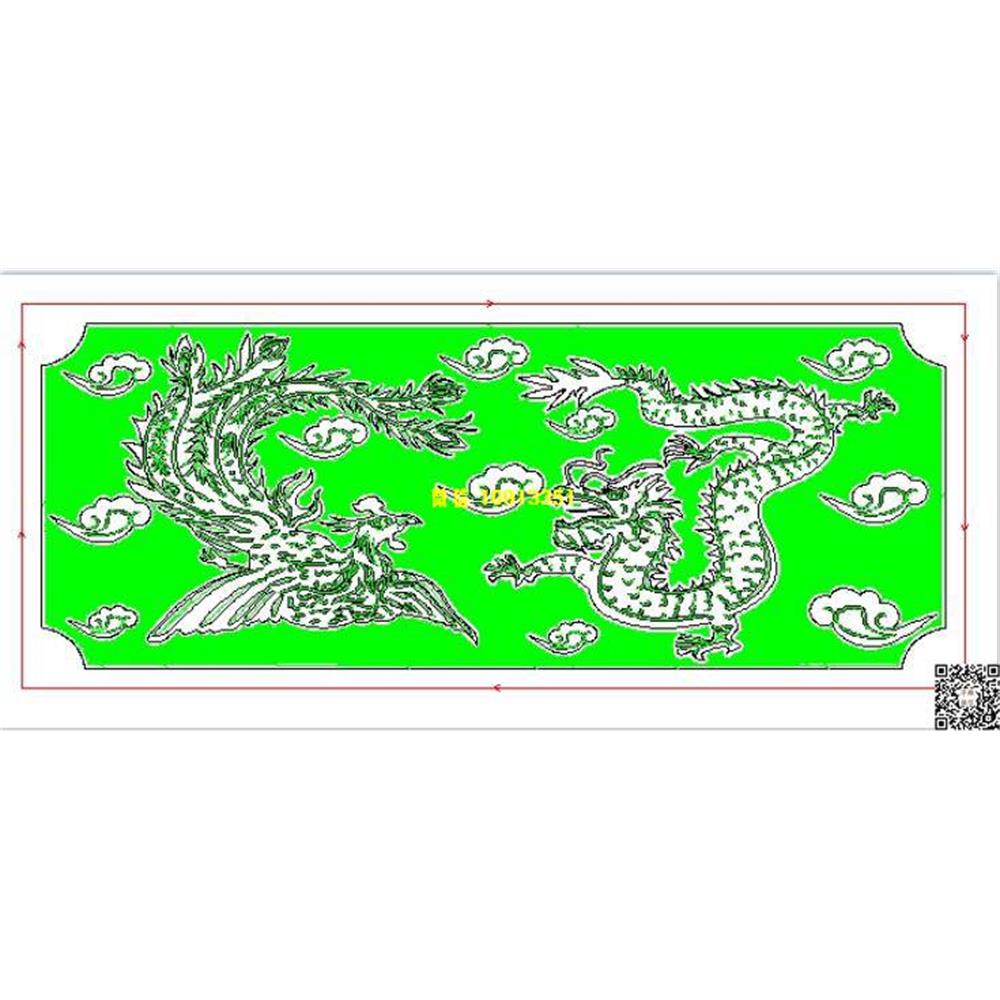 精雕图1龙凤墓碑栏板线雕图线条图单线铣底图_电脑雕刻plt文泰矢量图精雕图浮雕图